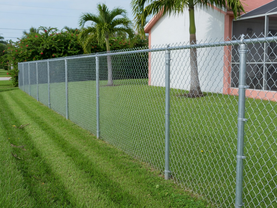 Galvanized chain link fence along a Florida property line