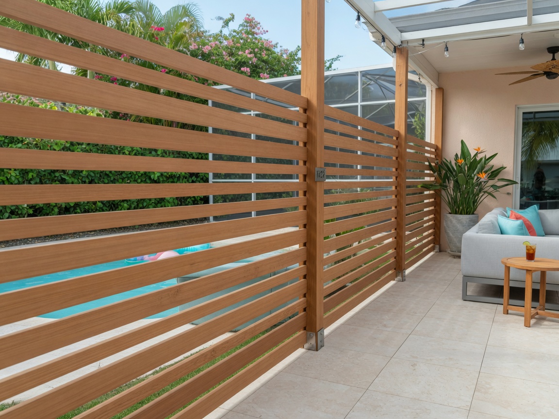 Modern horizontal cedar wood fence around a Pensacola patio