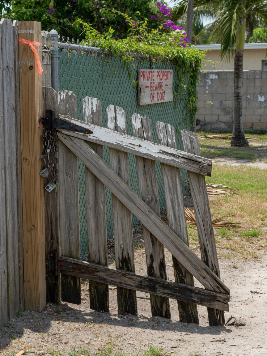 Sagging fence gate rehung and realigned in a Pensacola backyard