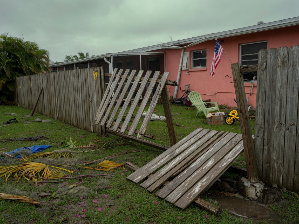 Storm damaged wood fence section our crew repaired in Gulf Breeze