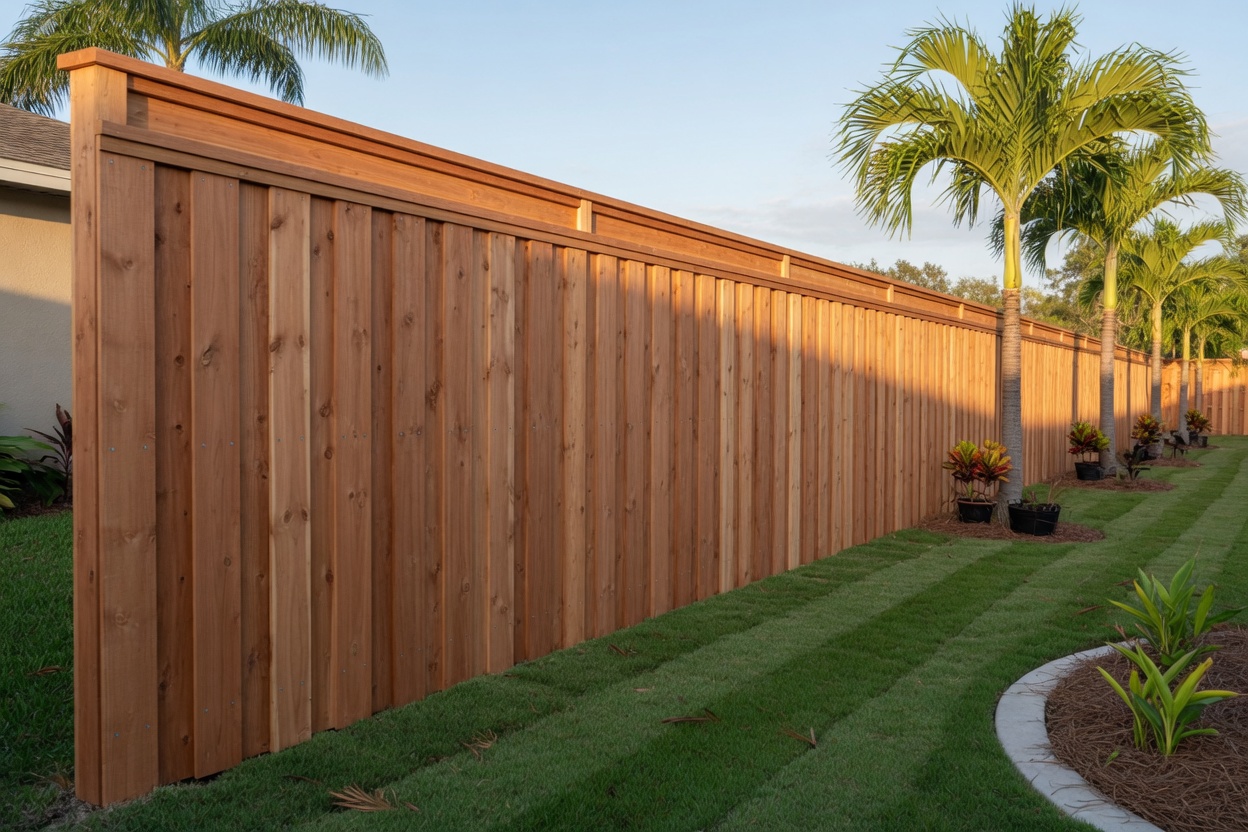Cedar wood privacy fence built in a Gulf Breeze backyard