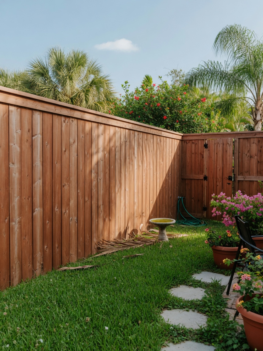 Six foot wood privacy fence our crew built in a Gulf Breeze backyard